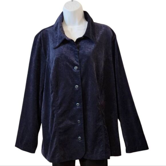 🌹Basic Editions Blue Velvety Jacket sz 2X - Picture 1 of 6